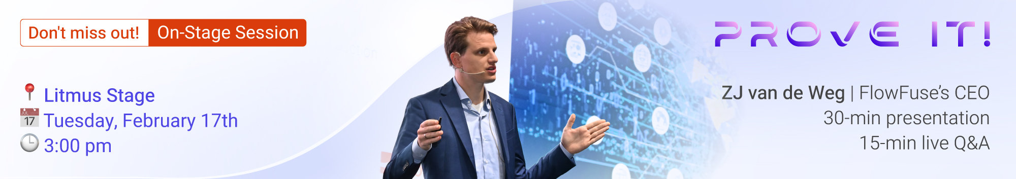 Banner indicating place and time of the live session